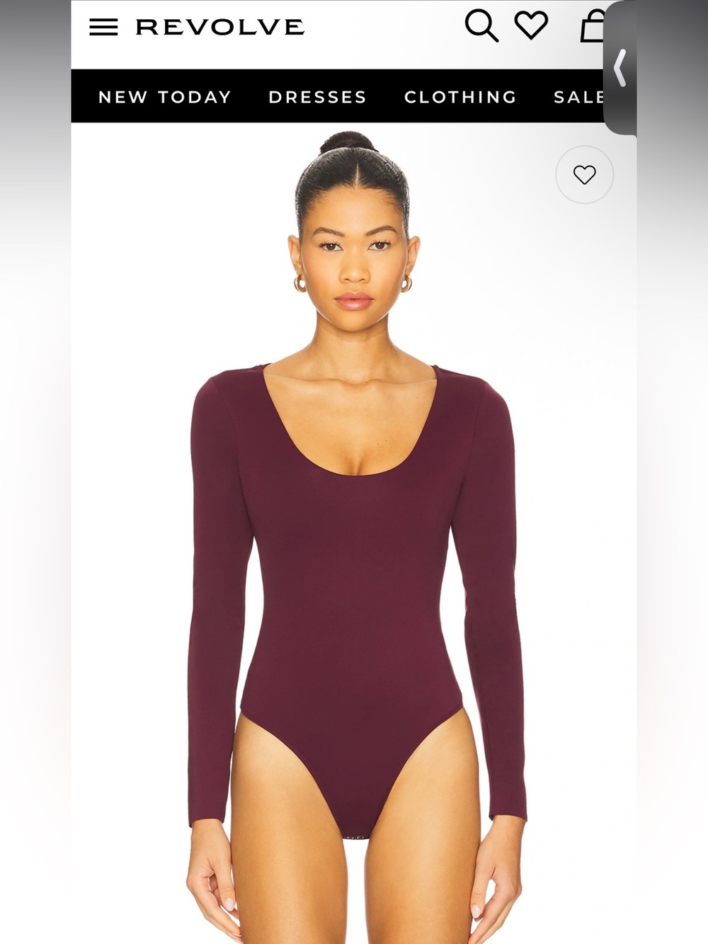 Good American Long Sleeve Scoop Neck Tong Bodysuit in Burgundy